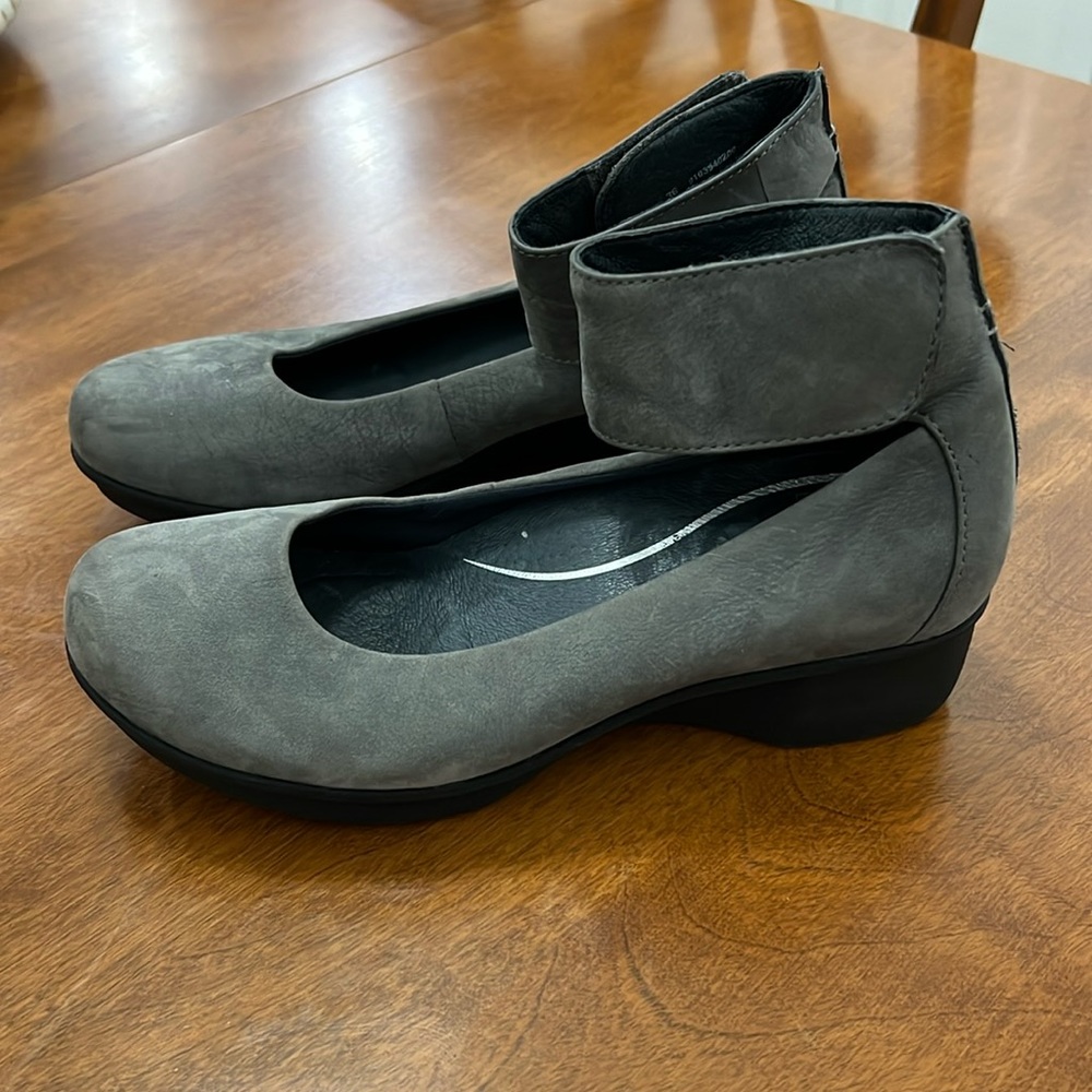 Dansko gray suede ankle strap shoes